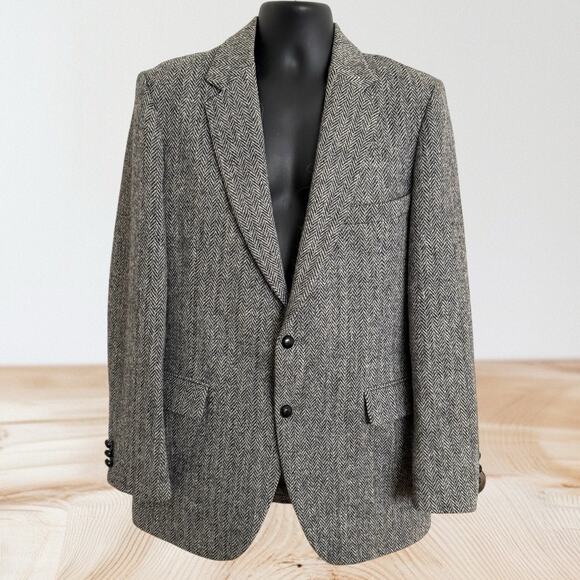 Harris Tweed Handwoven in Scotland Blazer Sport Jacket Sz 40L Mens Gray Classic - Picture 1 of 15